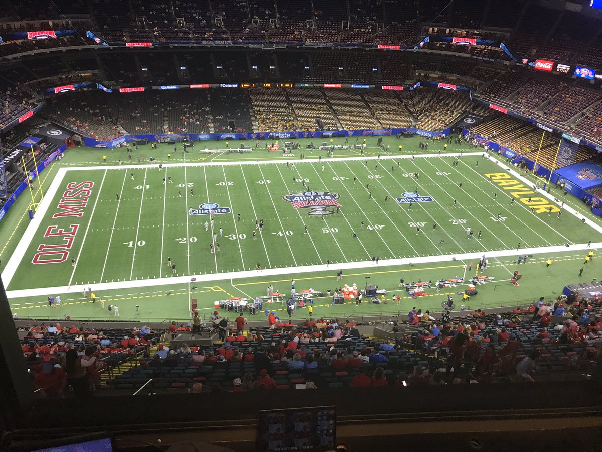 DavidSmoak's tweet photo. Here is our view from @SugarBowlNola with @SicEm365Radio in our own booth including @CraigSmoak @PaulCatalina @armstrongsimms @SicEmSoccer (Jack Mackenzie) and me. #SicEm Thank you @SugarBowlNola! https://t.co/H5YtP6GNks