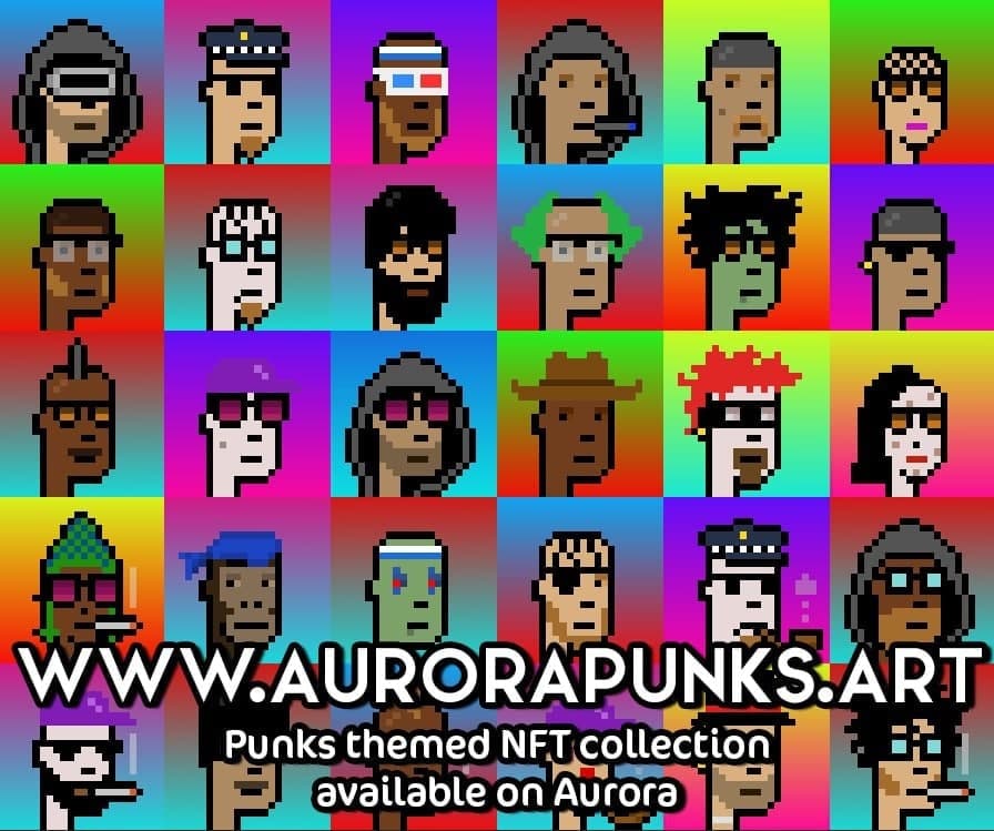 PolarisToken's tweet photo. AuroraPunks is a Punks themed #NFT collection on the Aurora Chain. Minting begins at 20:00 EST! 

40 numbered Punks to be won in contests!

From the Polaris Team
https://t.co/66Lb4lZLGA
https://t.co/MOv0H1dwsG

 #NFTs #Aurora #Punks #CryptoPunks #Crypto https://t.co/bGFFVFC9UW