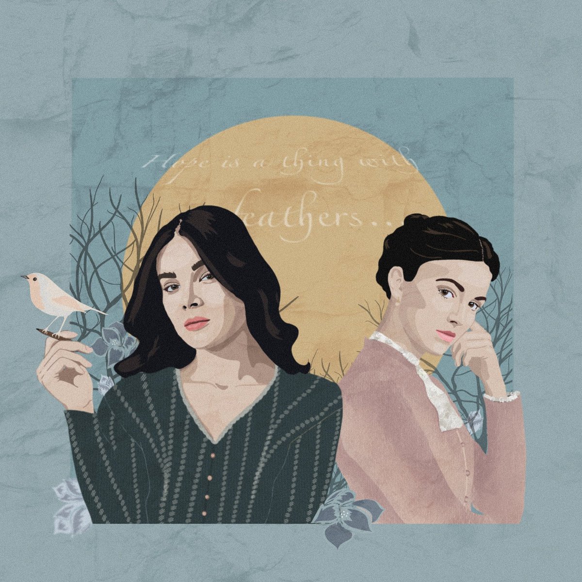 belletproof's tweet photo. Made a fanart for one of my favorite series  @Dickinson @HaileeSteinfeld @EllaHunt @AppleTV ❤️

Still can't believe it's over!🥺

#dickinson #haileesteinfield #ellahunt #appletv #sueforevermore #emilydickinson #fanart #flatillustration https://t.co/Tr8jEpeaAB