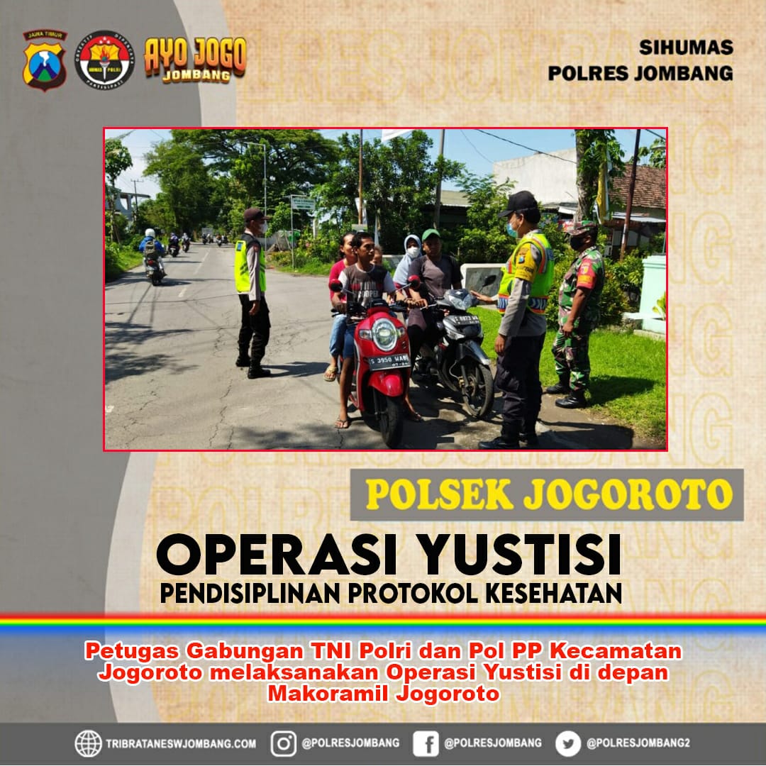 HumasResJBG's tweet photo. OPERASI YUSTISI PENDISIPLINAN PROTOKOL KESEHATAN.
Petugas gabungan TNI - Polri dan Pol PP Kecamatan Jogoroto melaksanakan operasi yustisi di depan Makoramil Jogoroto https://t.co/Lm7ycvxuxH