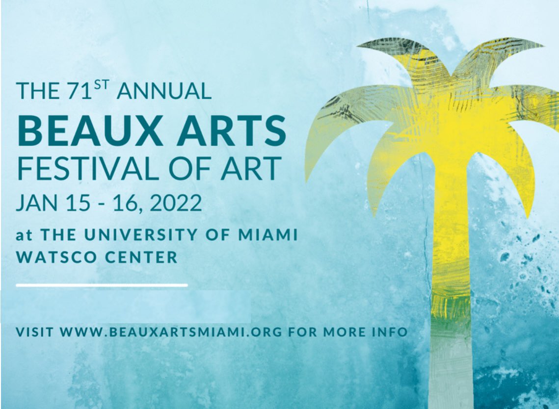 BAMiami's tweet image. We are back in-person and better than ever! Join us Jan 15+16, 2022 on the @univmiami campus for the 71st Annual #BeauxArtsFestival! All proceeds benefit the @loweartmuseum. More info at beauxartsmiami.org/festival-of-ar…