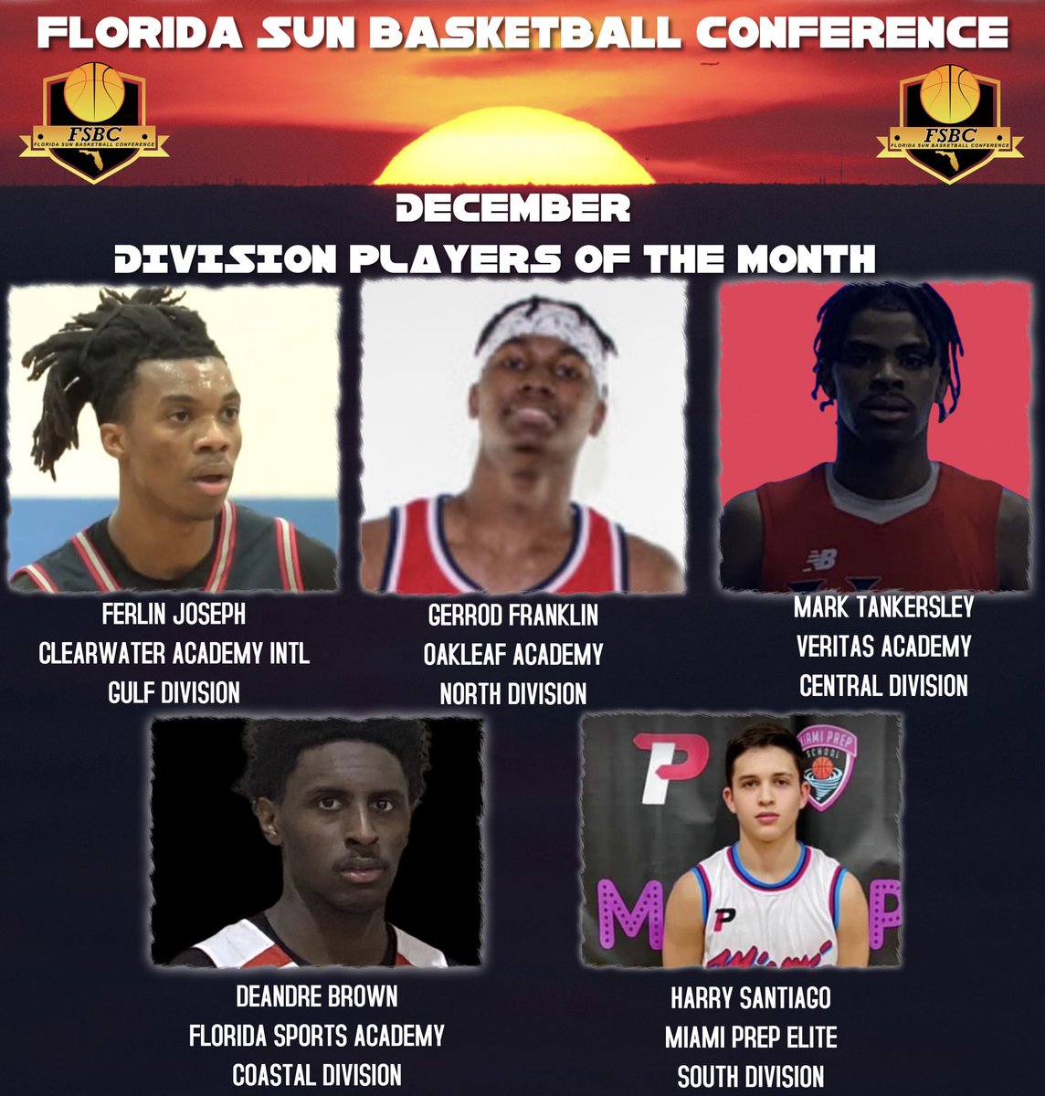 PHSBA_US's tweet photo. Congratulations to the FSBC Division Players of the Month. Gulf Division: Ferlin Joseph, North Division: Gerrod Franklin, Central Division: Mark Tankersley, Coastal Division: Deandre Brown, South Division: Harry Santiago. https://t.co/GhCP0a7OOL