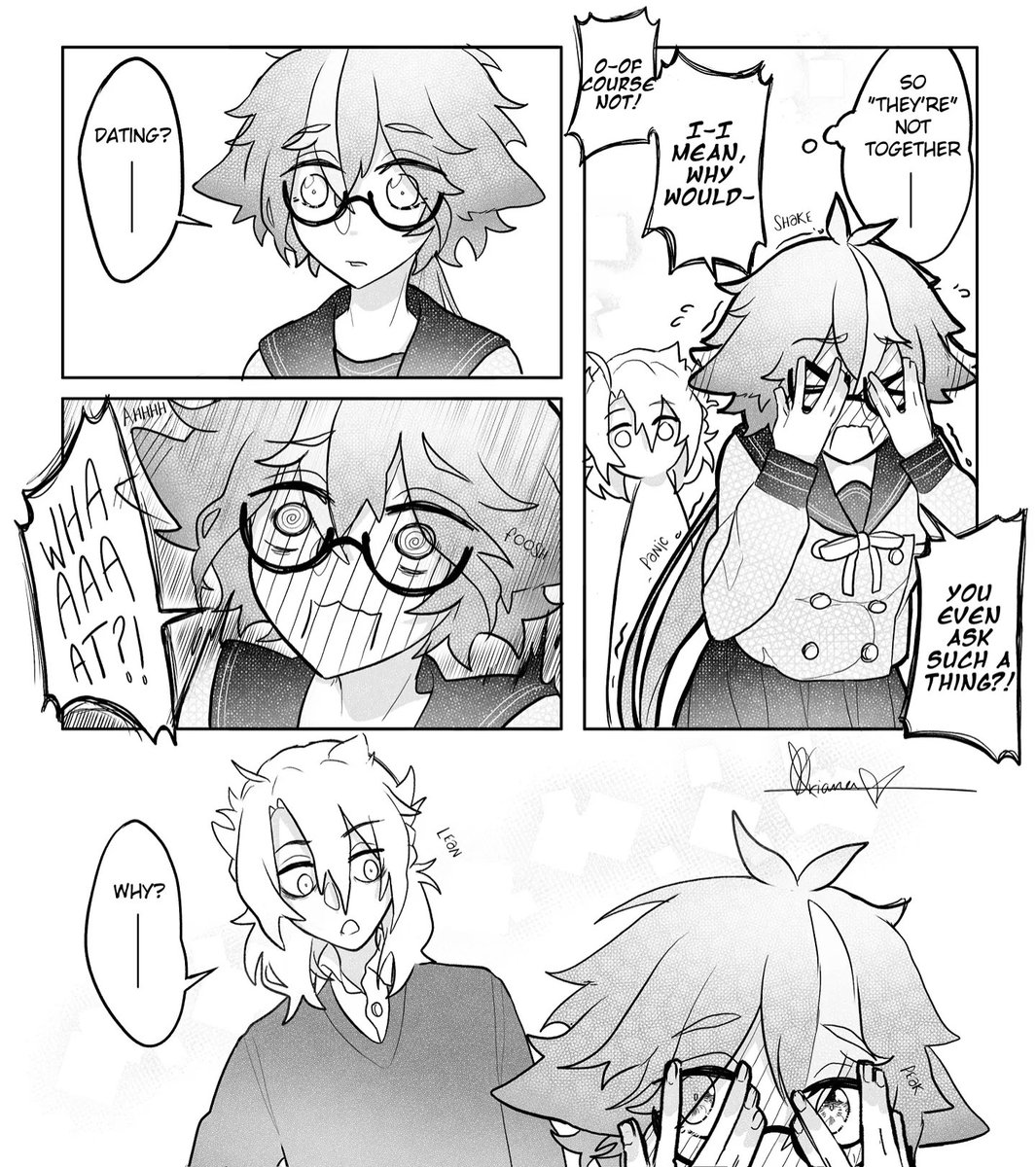 I wanted to make this flow more easily but that would've required more panels and much more time _(:3」∠)_

As always, please forgive me if there are any spelling mistakes!!

(1/2)
#genshin #genshinimpact #genshinart #genshinfanart #albedo #sucrose #alberose #albecrose #fakebedo 