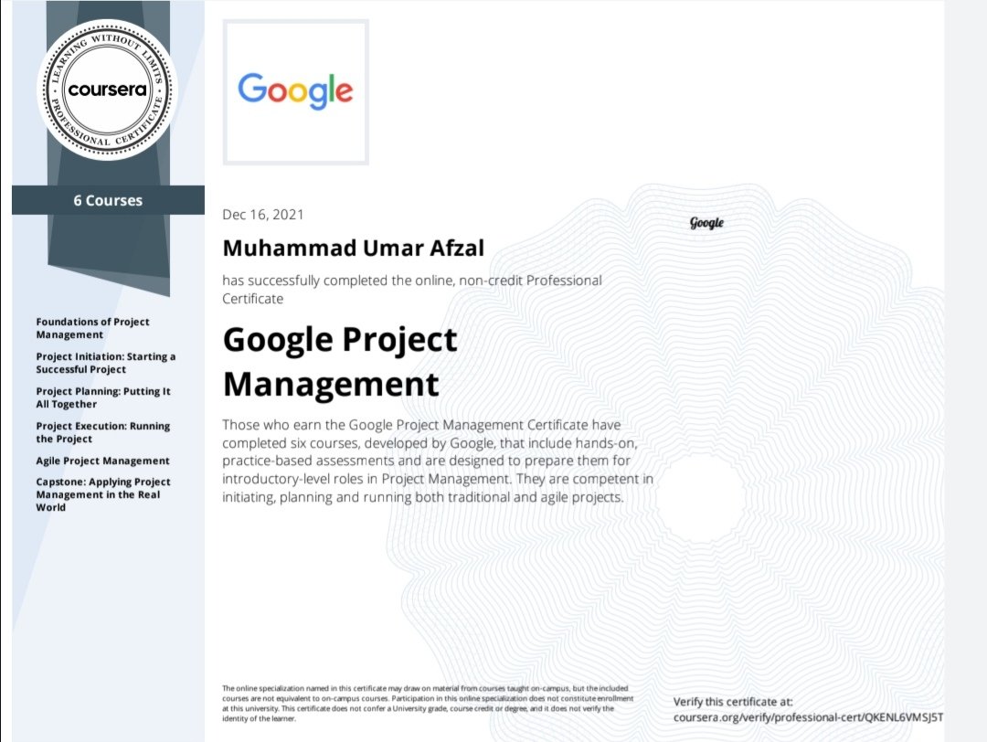What a year 2021 was, enthused to share #gooogleprojectmanagement course is successfully completed. What a learning journey 👌this was. Not only that another journey I took from all the way 🇵🇰 to 🇬🇧. Happy new year 🥳