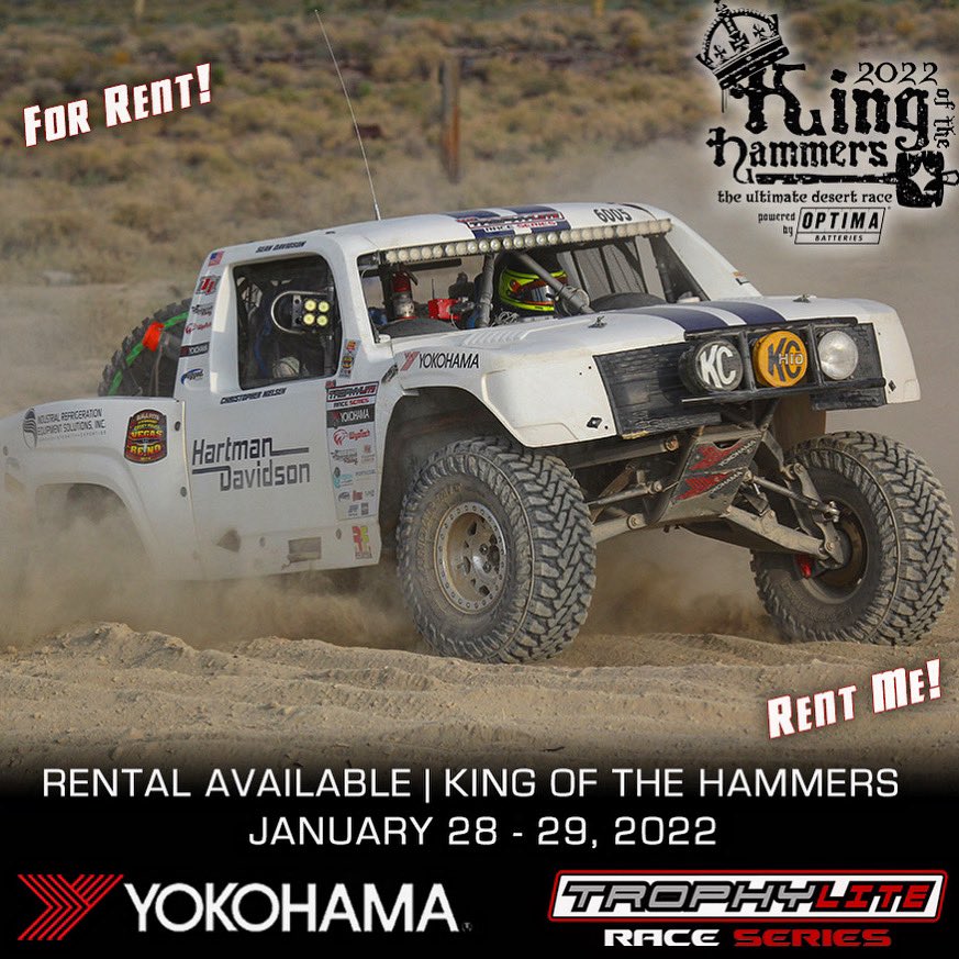 Looking for an opportunity to take part in a legendary event?!? Well #TrophyLite has a race rental available for #KingoftheHammers Call (623)570-0474 or message for more info #KOH @YokohamaTC @Ultra4Racing @wyotech @ruggedradios @PRPSeats @VisionWheelInc @CurrieEnt