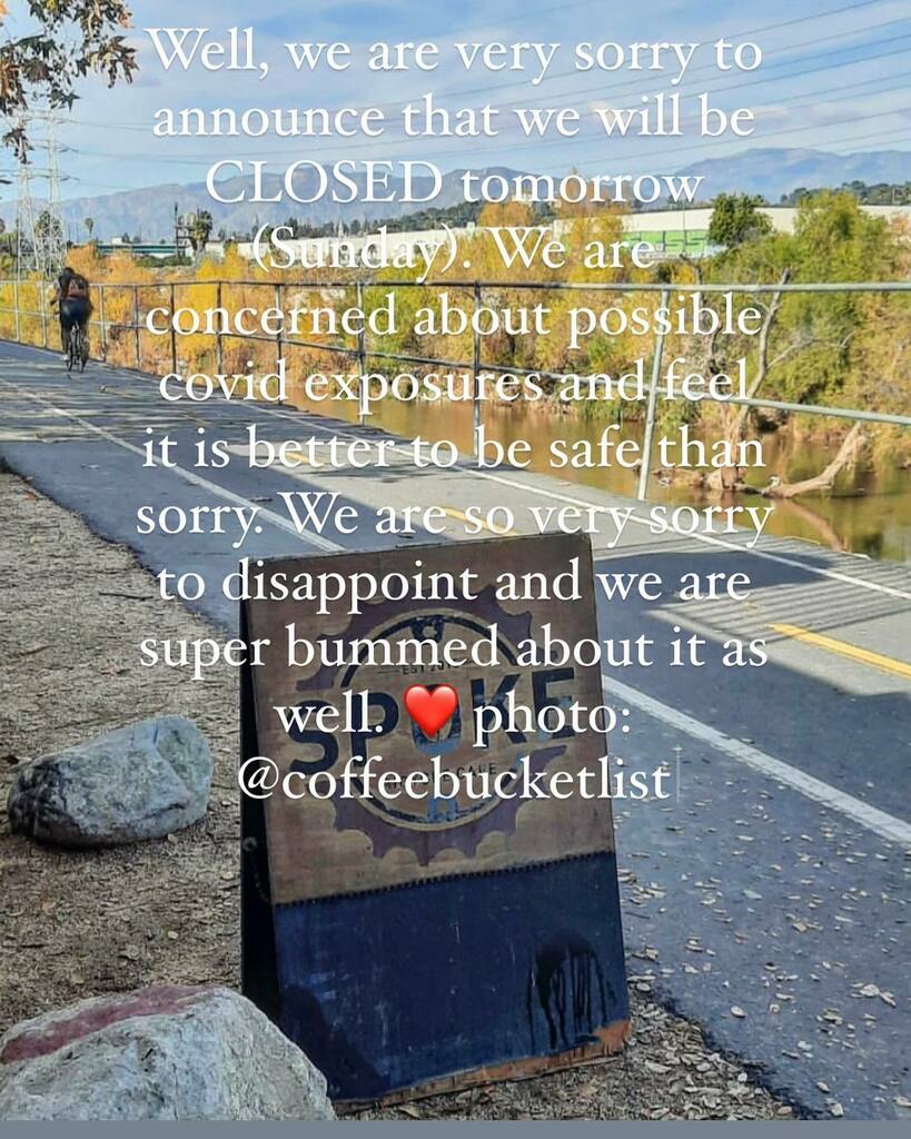 spoke_lariver's tweet photo. Here we go again.  So very sorry to disappoint, but we have made the very difficult decision to close tomorrow (Sunday). We fear potential covid  exposure and want to make sure we don’t cause any spread. So sorry for the last minute notice, but it was a last minute decision … https://t.co/aDoLIyrQAE
