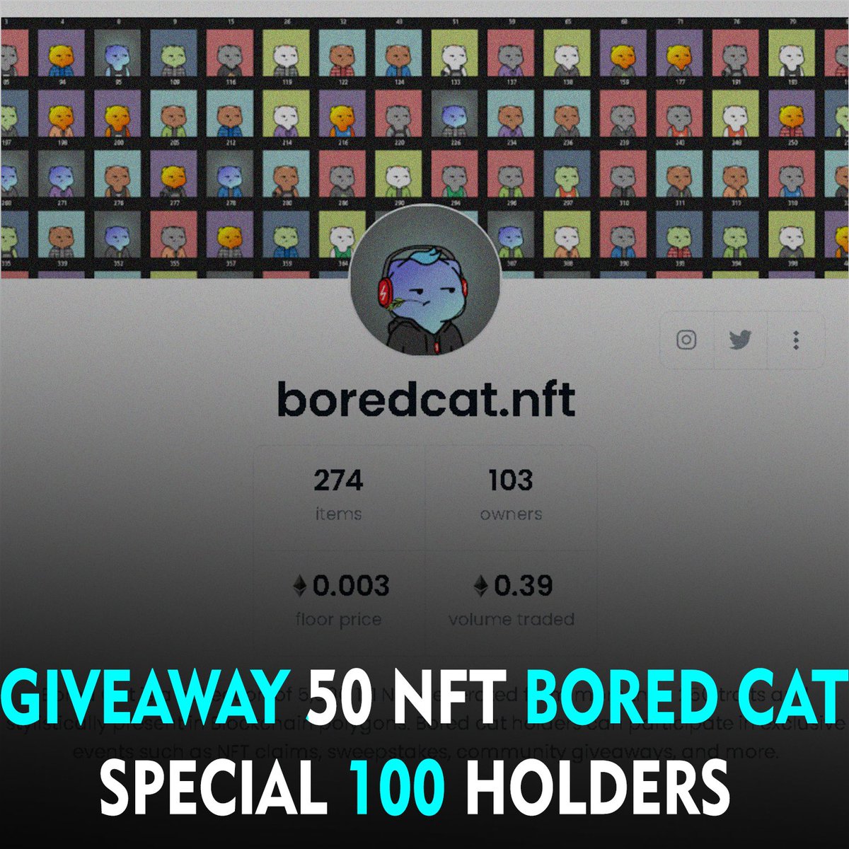 boredcatnft's tweet photo. GIVEAWAY 50 NFT BORED CAT🥳. 

1) rt &amp; like
2) comment your wallet

NFT end in 48 hours
Update nft with new traits every day 🚀🚀
#Giveaway #NFTGiveaway #nftcollector #NFTs https://t.co/hTwHpjXPFs