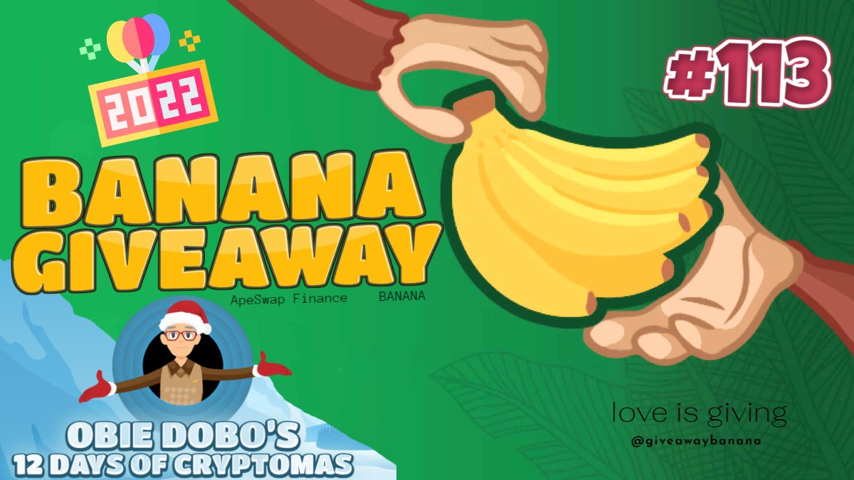 giveawaybanana's tweet photo. BANANA GIVEAWAY #113

Prize: 5x $BANANA 🍌
Worth of ~ $5 ($0,89 each)

1. Follow @giveawaybanana 
2. Like and Retweet
3. Comment: 2022 the year of $BANANA 🥳

Drawn: in ~ 16 hours

#giveaway #giveaways #cryptogiveaway
#BSC #crypto #cryptocurrency #ApeSwap https://t.co/QXILOjyoRr