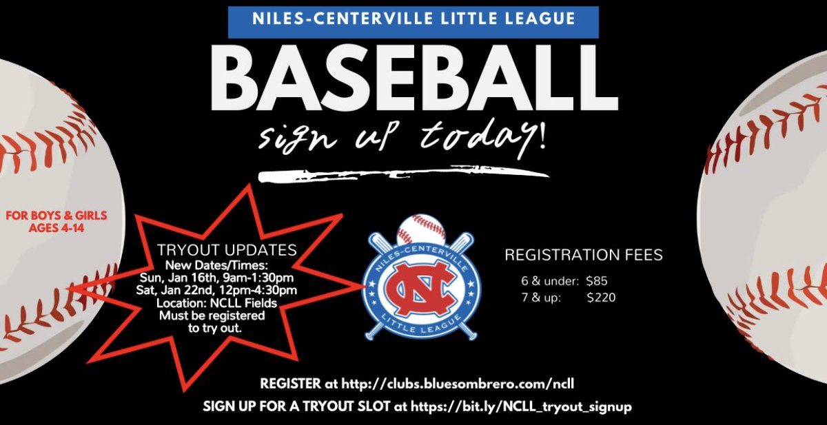 NilesLLbaseball's tweet photo. NCLL tryout info is on our website: 

https://t.co/Y3aGL5zYVK

Sign up for your tryout slot! #NCLLSpringbaseball2022 #HappyNewYear2022 https://t.co/wwR5GvkpcW