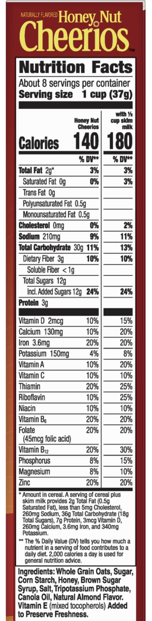 honey nut cheerios food label