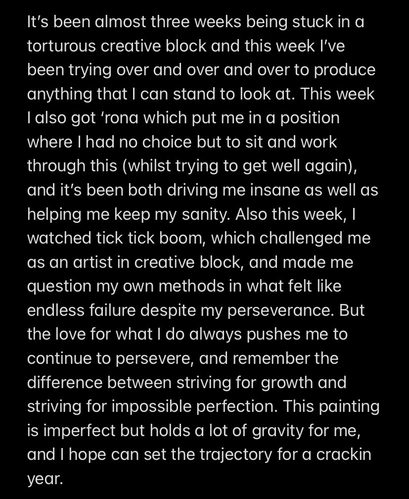 Andrew Garfield as Jonathan Larson in Tick, Tick… Boom!

I wanted this piece to feel like a slow, quiet moment caught in the middle of a rush, with a limited, almost David Fincher-esque colour palette and deep, dramatic lighting.