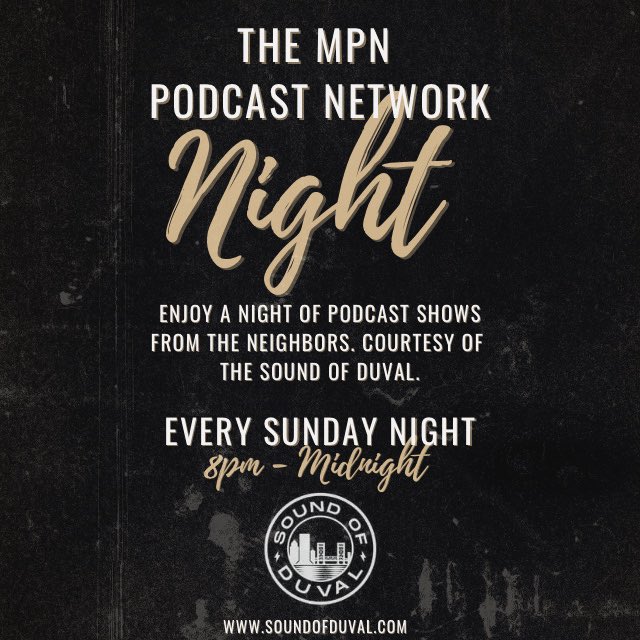 mpnmanagement's tweet photo. Tomorrow night at 8pm. Listen on @SoundofDuval 

https://t.co/O3xiesdniL 

@iamlovereigns @StrongFriendPod @ChristinaTH77 @thegroovesuite https://t.co/4U4GR2YKLe