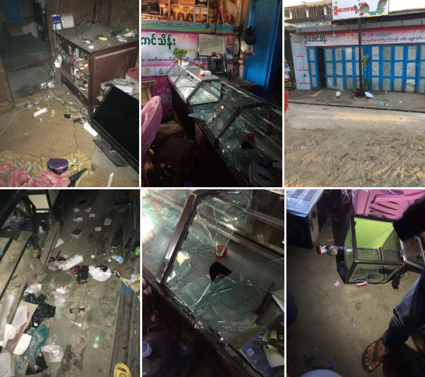 spring21MM's tweet photo. Military Terrorist Troops Raided a gold shop near Thaphanseik Dam in #Kyunhla,Sagaing Region on the night of Dec31 for alleging of the owner's uncle is having a connection with PDFs,Destroyed properties from the shops &amp; Looted gold &amp; other properties from the shops.
#2022Jan2Coup https://t.co/wPFZcdg0ei