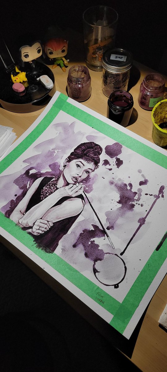 Proudlocka's tweet photo. #HappyNewYear ! I haven't tweeted in a while but here's a new #winepainting that I'm so close to being done. #wineart #audreyhepburn #winelover https://t.co/YaEGxdmWXy