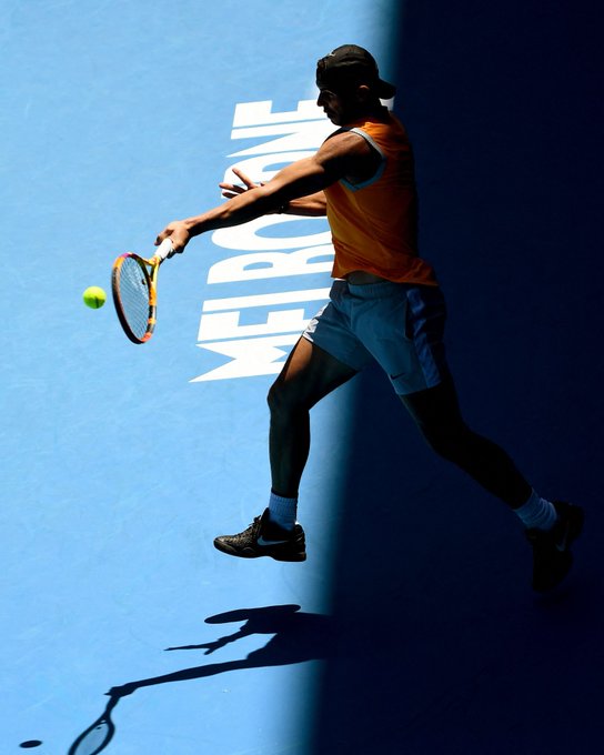 Spain's Rafael Nadal hits a return during a tennis training session in Melbourne on January 2, 2022 as top players from around the world arrive ahead of the Australian Open.