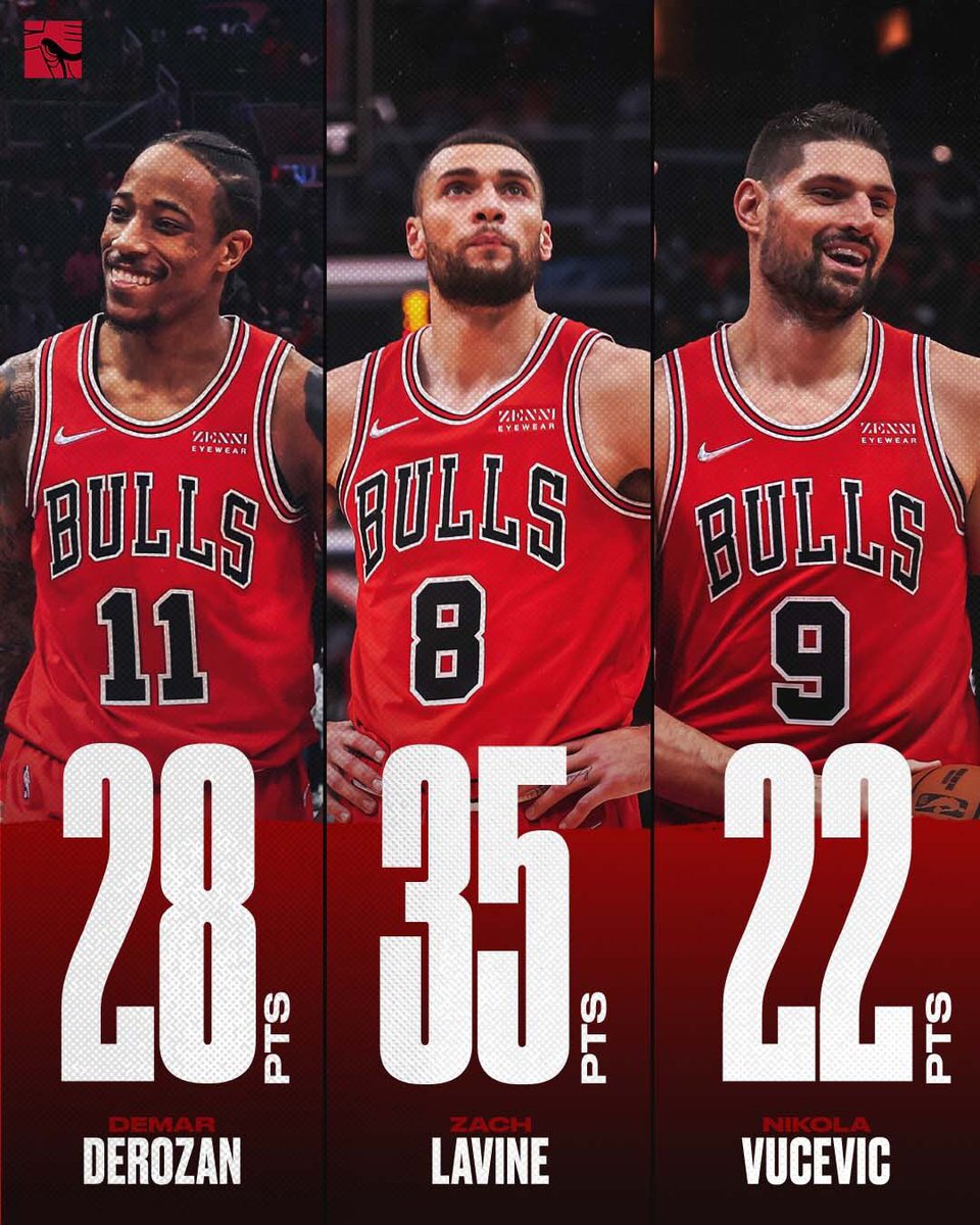 Tsunami_Mikey's tweet image. The @chicagobulls showing off their 3 headed Monster🔥 @ZachLaVine , @DeMar_DeRozan , @NikolaVucevic! Plus a 20 piece from @CobyWhite 🥶. Scary part is… we are far from being at full strength 😰. #ScaryHour👻⏳