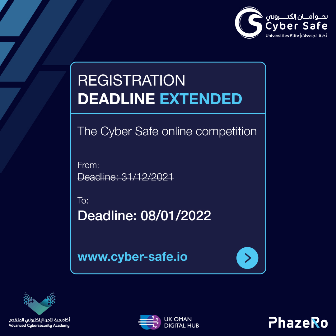 PhazeRo_om's tweet image. DEADLINE EXTENDED to January 8th,2022! 🚨
@ACA_OMAN and @ukomandigihub, supported by their partners, PhazeRo, @immersivelabs, and @ProtectionGIntl are running a free competition to find #Oman’s best Cyber Security Incident Responders!
Register here:
cyber-safe.io