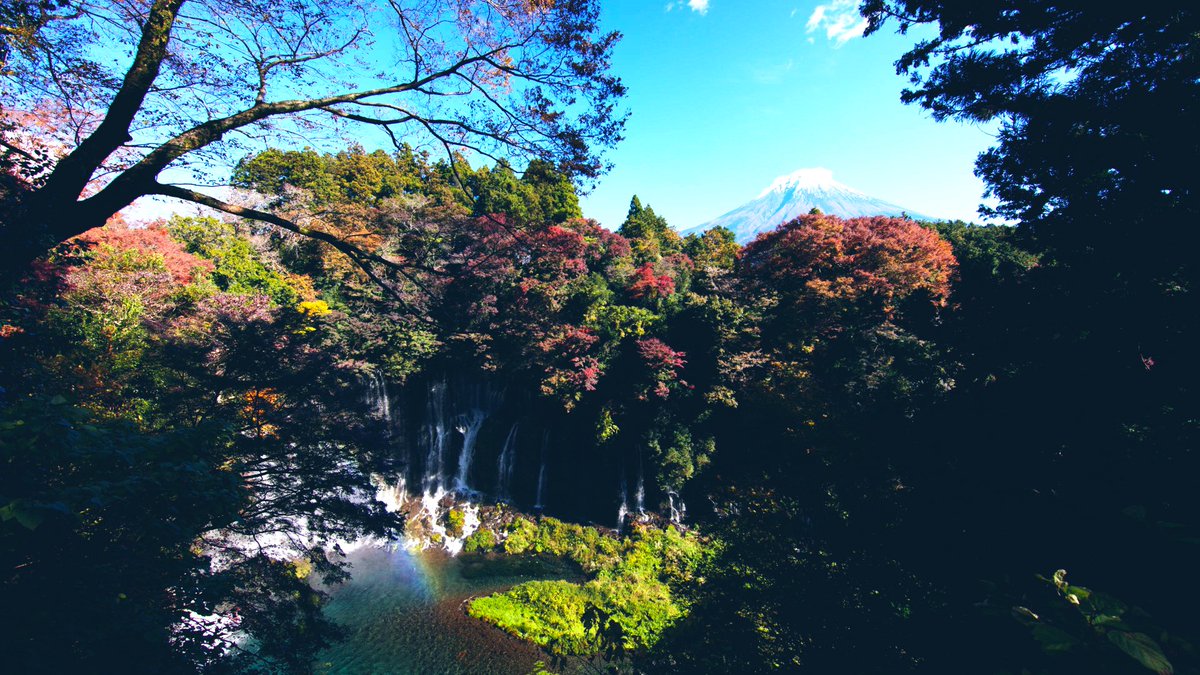 富士山麓の白糸の滝。高精細8Kカメラで撮影しました。水飛沫が生む美しい虹、9日（日）午後6時からの放送で紹介します。