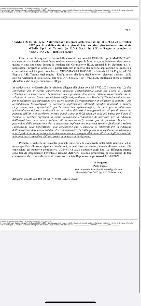AngeloBonelli1's tweet photo. Il golpe contro la salute a #Taranto
Il @MiTE_IT di #Cingolani,con lettera del 23/12 su richiesta Acciaierie d’Italia,chiede revisione danno sanitario che evidenziava rischio cancerogeno elevato. Vogliono aumentare produzione con norme meno restrittive 
Andiamo in Procura 
#Ilva https://t.co/PyyFelLisU