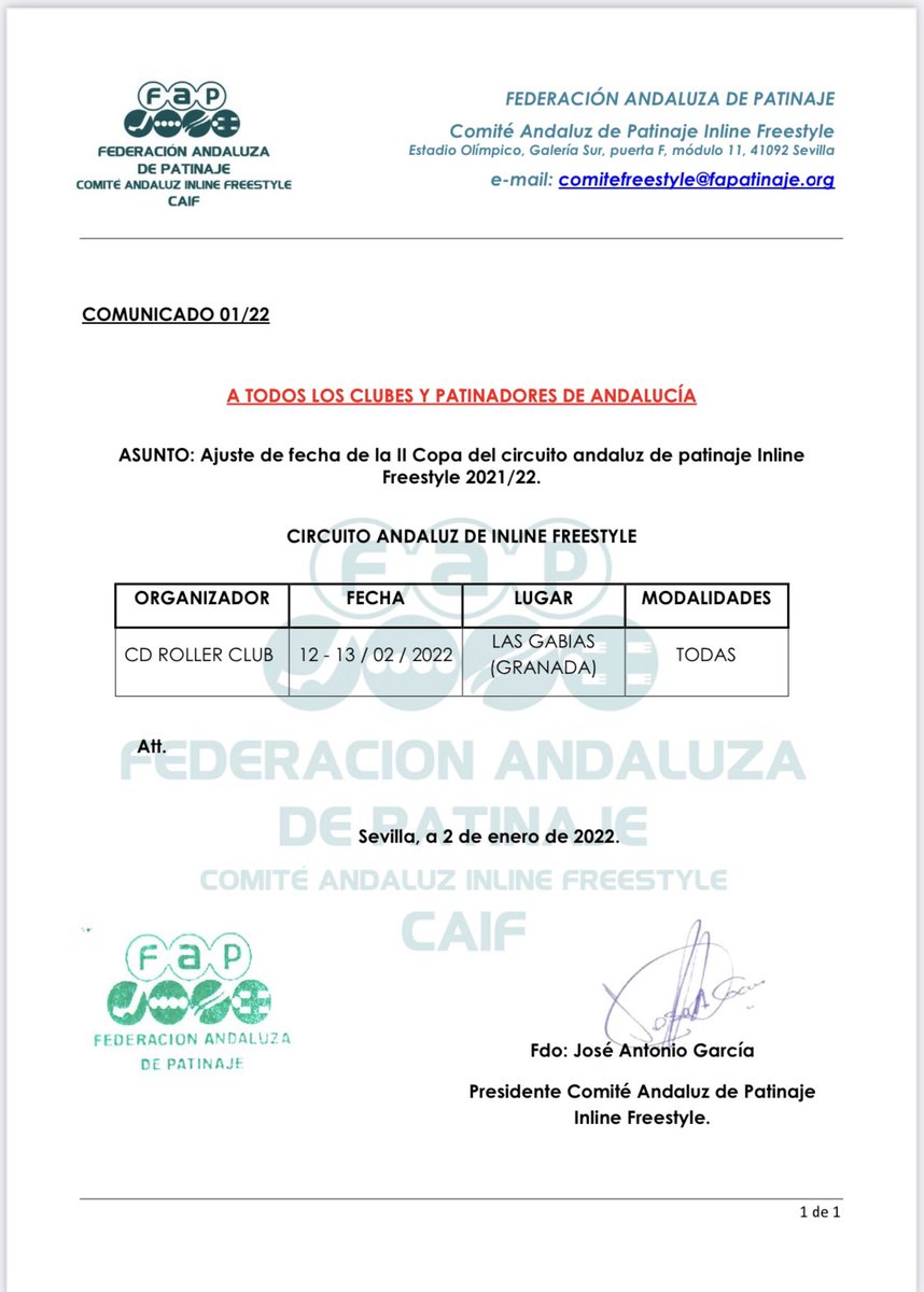 fapfreestyle's tweet photo. Cambio de fecha de la II Copa del Circuito Andaluz 2022.
Adjuntamos Comunicado 01-2022 del cambio de fecha. https://t.co/Y9ZAsu0Qng