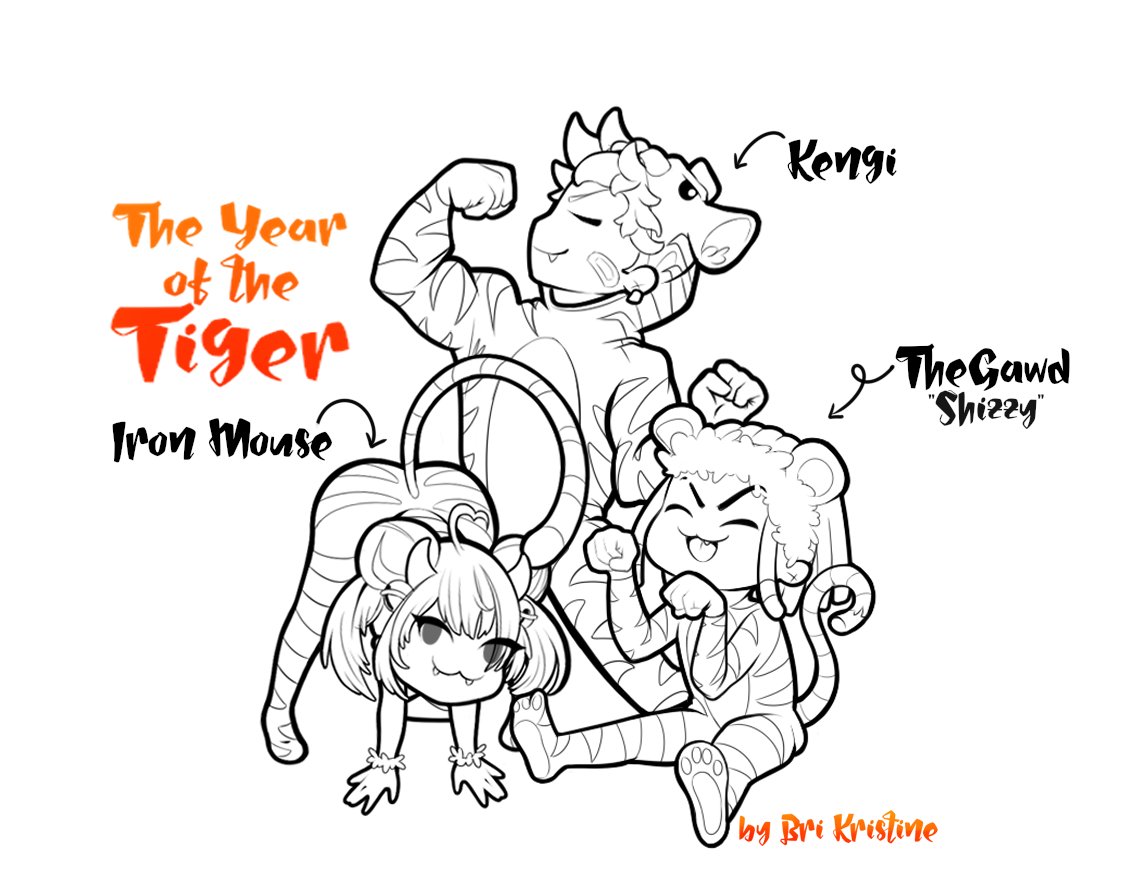 Woofinz's tweet photo. Welcome to the Year of the Tiger! 🐯

Celebrating the year right with your fav vtubers @ironmouse @SunKenjiVT @visecs and.... maybe @ItsWoofy one day. 

#YearOfTheTiger #ironmouseart #KenjiArt #theGawdArt https://t.co/MovkRBuAX1
