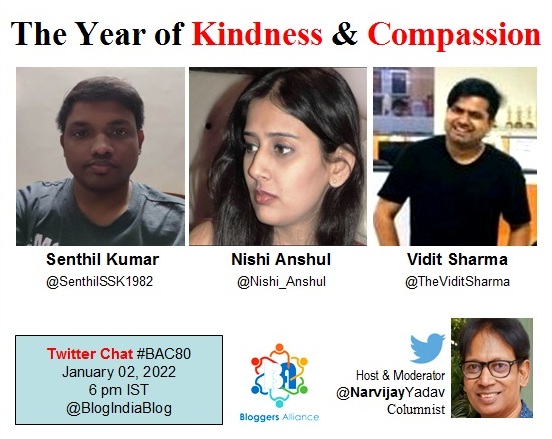 SpecttrumPR's tweet photo. Twitter Chat on Jan 2 at 6 pm with Animal Lovers - @SenthilSSK1982 @Nishi_Anshul @TheViditSharma on the value of Kindness &amp; Compassion. Moderated by @NarvijayYadav Columnist. #BAC80 

@DrAmitInspires @silencepl @lsmurthy99 @raoranji https://t.co/gw0fHfVj73