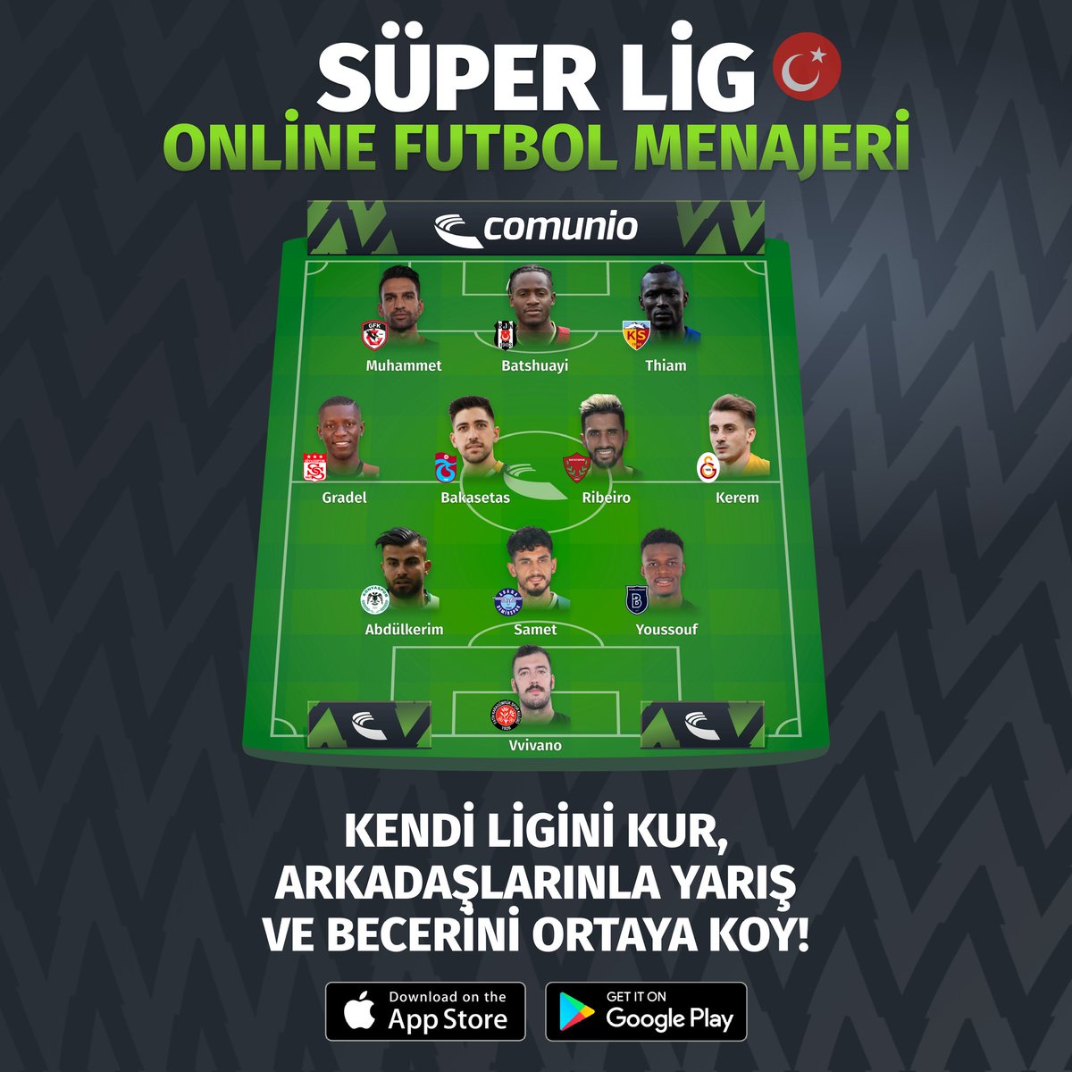 Comunio Süper Lig Online Futbol Menajeri⭐
⠀⠀⠀⠀⠀⠀⠀⠀⠀⠀⠀
Kendi ligini kur ve arkadaşlarınla kapış.💥 Bütçe kontrolü, transfer, takım dizilişleri gibi sorumlulukarını eksiksiz yerine getir ve zirveyi hedefle.🔝