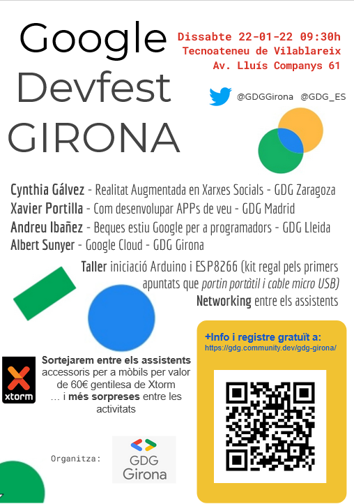 GDGGirona's tweet photo. El dia 22 de gener farem el primer Devfest al Gironès.
Ser dels primers en apuntar-se té premi!
No ho deixis passar, que hi ha uns ponents de primera.
Una manera bén interessant de començar l'any.
RSVP: https://t.co/BmRHbGsYWD https://t.co/Qve4JbeVIy