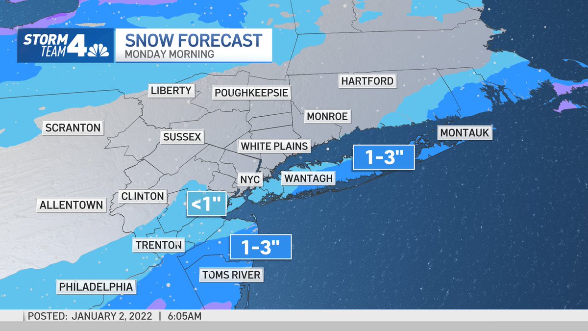 BIG CHANGE ALERT- Snow expected to arrive late overnight into Monday morning along the coast. Here's our first call: