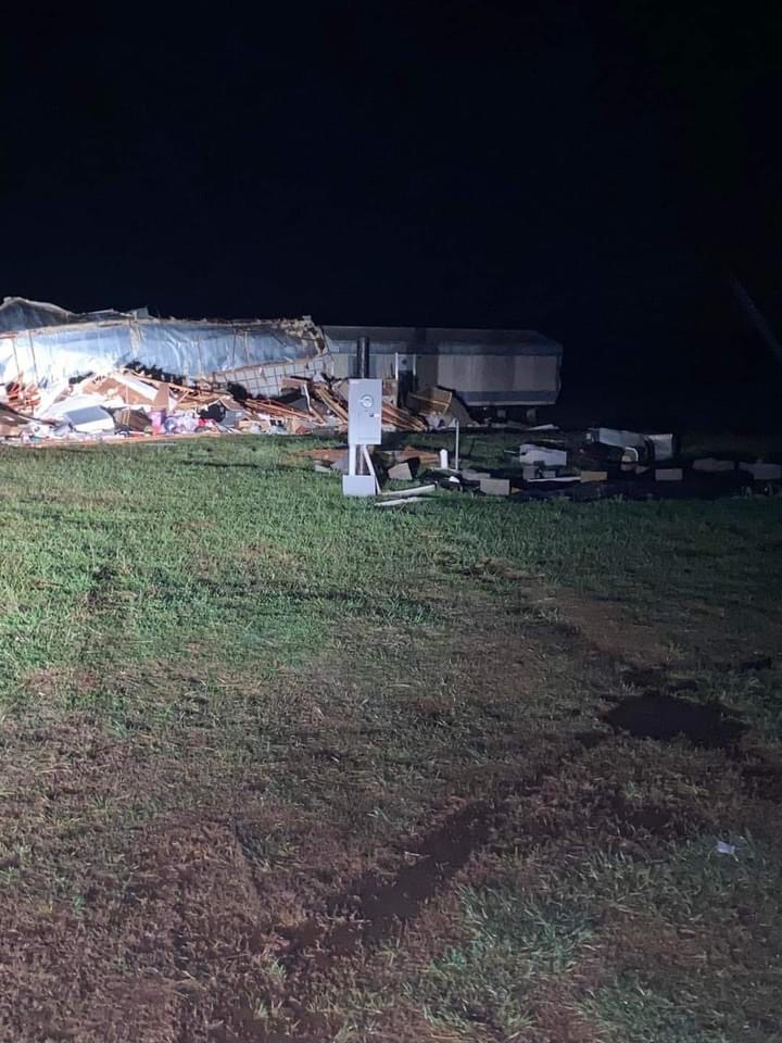 spann's tweet image. This mobile home was destroyed by a tornado northeast of Huntsville at New Market Saturday night. One person was in the home and was injured. Photos from Kylie Quimby
