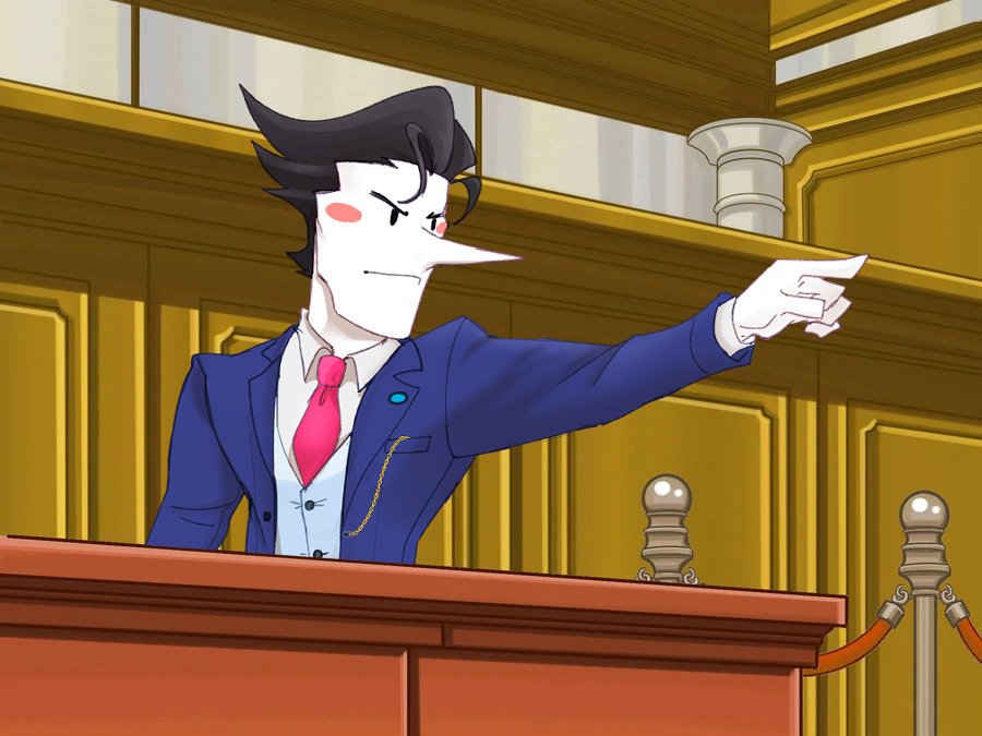 Lighterium's tweet photo. So. Someone said  "The way you draw big shot Spamton's hair and suit makes him look a bit like a very, very short Phoenix Wright and I kinda love it"

Well. https://t.co/r0ZiNGK8VI
