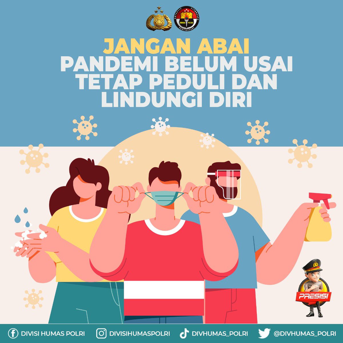 HumasPoldaJatim's tweet photo. Halo Sobat Polri, kita tidak boleh lengah, kurangi mobilitas di luar rumah selama Tahun Baru 2022 dan selalu disiplin protokol kesehatan secara ketat untuk mencegah penyebaran Covid-19 Varian Omicron.

#AktifPeduliLindungi
Tetap Waspada Omicron https://t.co/oLypA1gECE