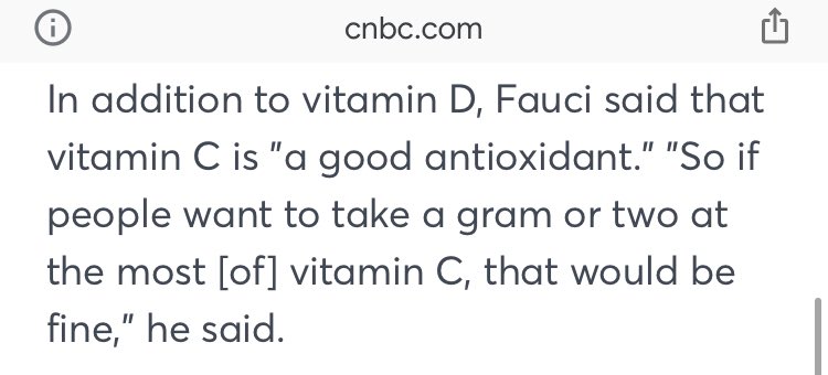 33/ In the same September 2020 interview, Fauci said that vitamin C is "a good antioxidant… So if people want to take a gram or two at the most [of] vitamin C, that would be fine.”He rarely says this. Why?Big Tech has dropped people for pushing the same. Why?But Trust.