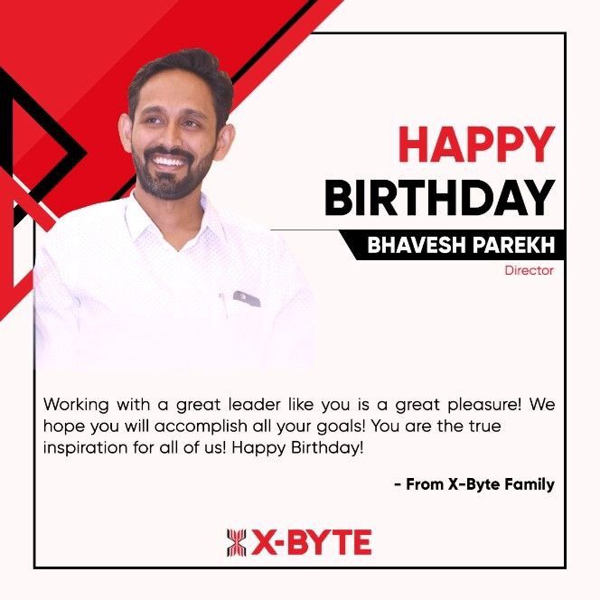 xbytehr's tweet photo. Being a leader, you have guided us on every step of the way. We appreciate that a lot and on your big day, we wish you a great success and well-being! 🎉🎉🎉 

Happy Birthday Bhavesh Parekh Sir. 🎁

 #birthdaycelebrations #happybirthdaytoyou #xbyteceo #boss #director https://t.co/S6AOVGkUHL