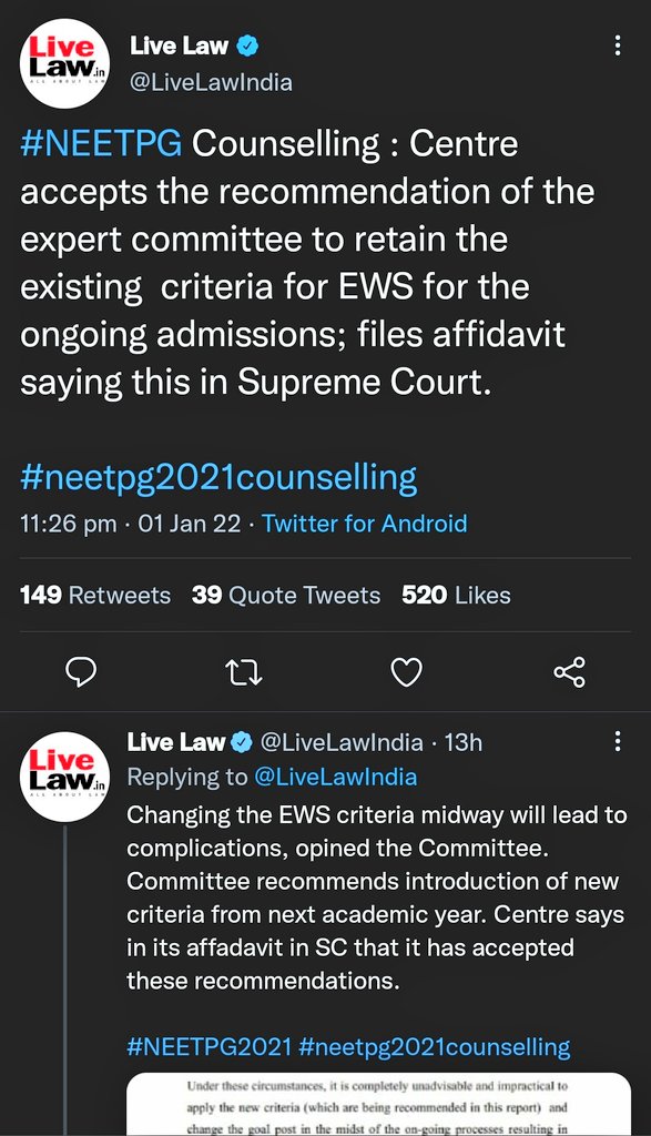 dentodontics's tweet photo. Centre accepts the recommendation of expert committee to retain existing criteria for EWS for the ongoing admissions
files affidavit saying this in SC @SCJudgments
@LiveLawIndia
All efforts from all RDA &amp; @FordaIndia
@FAIMA_INDIA_
To #ExpediteNEETPGCounselling2021 
Is comendable https://t.co/oURkteHTL4