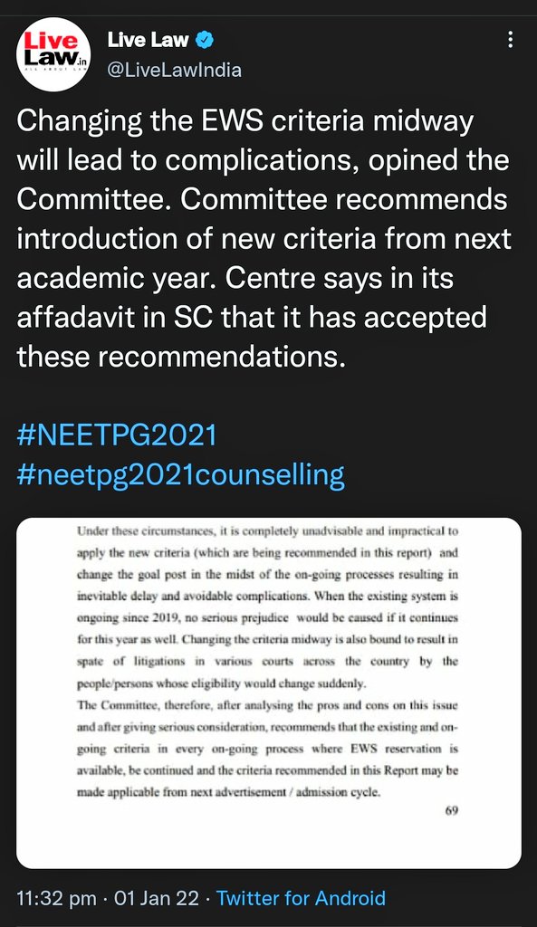 dentodontics's tweet photo. Centre accepts the recommendation of expert committee to retain existing criteria for EWS for the ongoing admissions
files affidavit saying this in SC @SCJudgments
@LiveLawIndia
All efforts from all RDA &amp; @FordaIndia
@FAIMA_INDIA_
To #ExpediteNEETPGCounselling2021 
Is comendable https://t.co/oURkteHTL4