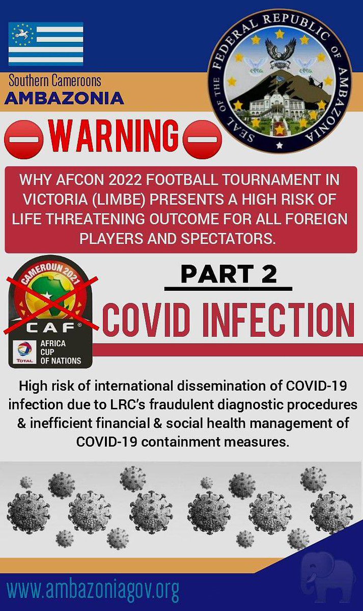 pabiedu1's tweet photo. ⛔️Countdown day 7 to #AFCON2021 in #Ambazonia.
No ⚽️in #SouthernCameroons due to Imminent  ⚠️ &amp; more #Genocide likely
@InfantinoGianni @VicMontagliani @CAFCLCC @CAF_Media 
@CAF_Online
@WatfordFC @TotalEnergies 
@SMane_Officiel @MoSalah  @SSBMagi @en_sscnapoli https://t.co/LcA9WpmIFC