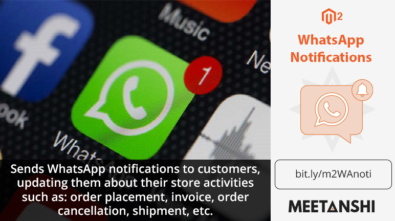 MeetanshiInc's tweet image. Magento 2 WhatsApp Notifications🔔 by Meetanshi allow updating customers about their store activities via Whatsapp messages.
Check out, meetanshi.com/magento-2-what…🚀
#Magento2
#Magento2Extension
#Magento2Module