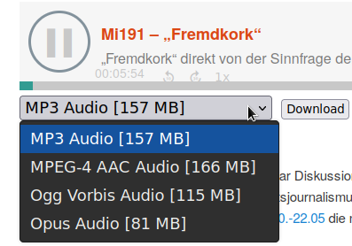 lucgommans's tweet photo. Once you're on the lookout for it, Opus is maybe not as niche as it seemed ^^. Half the size of mp3 for the same quality fits my own experience. In case anyone's interested in the phyphox interview in this podcast, it starts at 01:30:30 https://t.co/UNU7GhuaPi [DE] https://t.co/SB0hrciupL