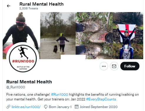 Happy New Year to all! It's great to find #RuralMentalHealth all over twitter this morning as the #Run1000 challenge kicks-off in the UK & New Zealand - a total of 8 super inspiring rural charities will benefit from the funds raised run1000.org/2022-charities 👏👏 #ruralaction