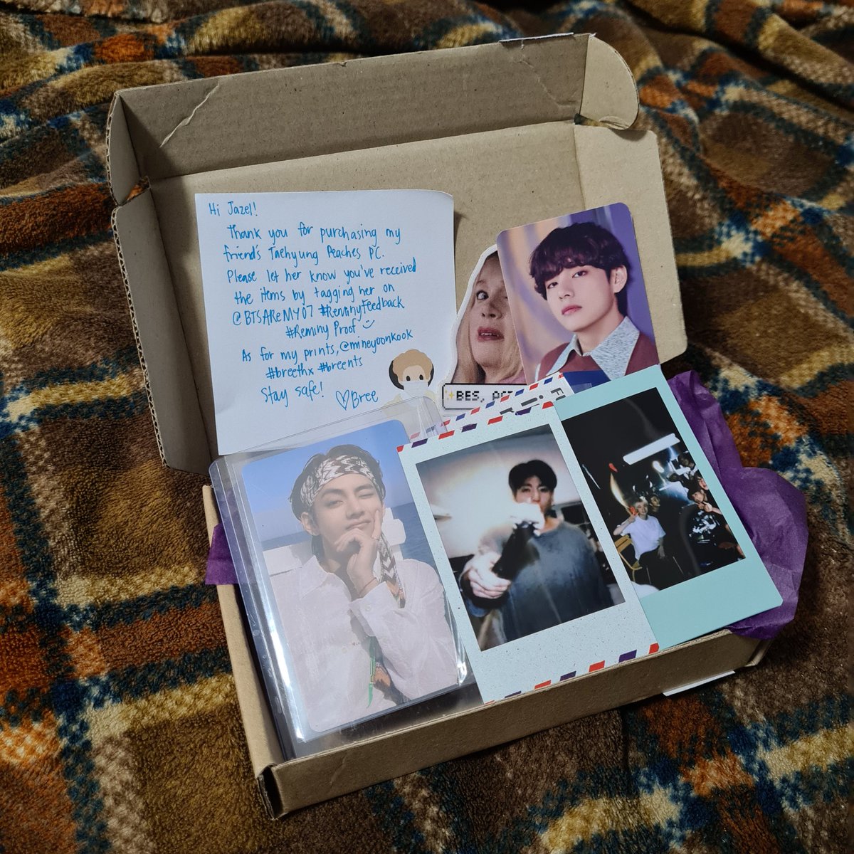 meeker25's tweet photo. Thanks @BTSAReMY07 for letting me adopt your Taehyung Peaches PC! Finally able to complete my Butter Peaches agenda! Thanks @mineyoonkook for the cool instax prints & the secured, pretty packaging! Safe na safe sila nakauwi! ๐
#breethx #breents #ReminyFeedback #ReminyProof https://t.co/azzZII0zO1