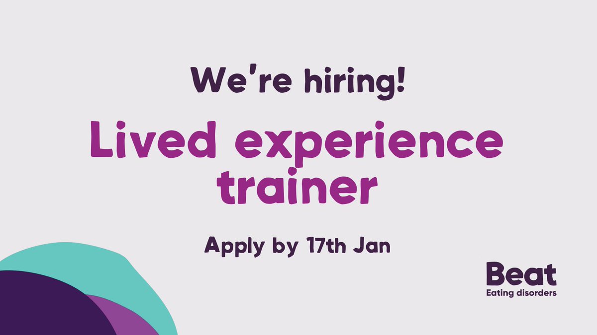 We're hiring a Lived Experience Trainer to join our Services Team. Applications close on the 17th of January. To apply, click here: beateatingdisorders.org.uk/vacancies/