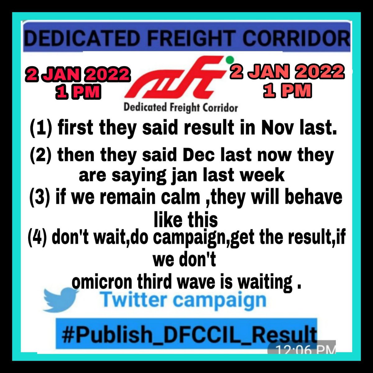 dhk10kumar's tweet photo. #Publish_DFCCIL_Result
2021 gone 2022 came but nothing changed in the lives of more than lakhs of students who are waiting for the result of DFCCIL Advertisement no.04/21. Please publish result as soon as possible
@dfccil_india @RailMinIndia @diropbd_dfccil @AshwiniVaishnaw https://t.co/xXSkZr65Iu