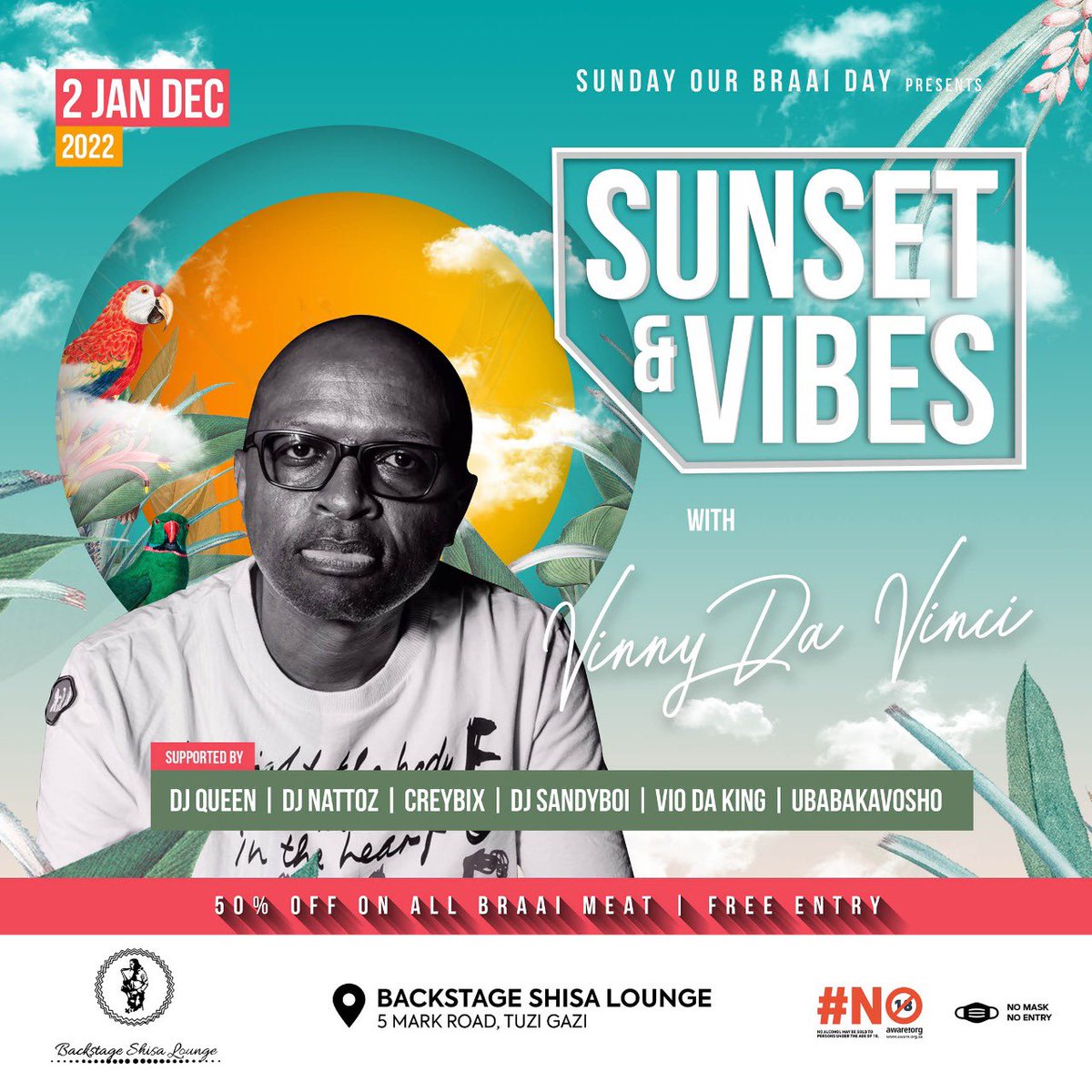 VinnyDaVinci's tweet photo. GIG UPDATE!!!
Sunday 02 January 2022
@ MOJOS CARWASH & SHISANYAMA in CHESTERVILLE KZN ((17h00 - 19h00)) #SundayDetox
@ BACKSTAGE SHISA LOUNGE in TUZI GAZI KZN ((22h00 -23h30)) #SunsetAndVibes
#RingInTheNewYear #Happy2022
#DeepInKZN https://t.co/N3sSMBsle4