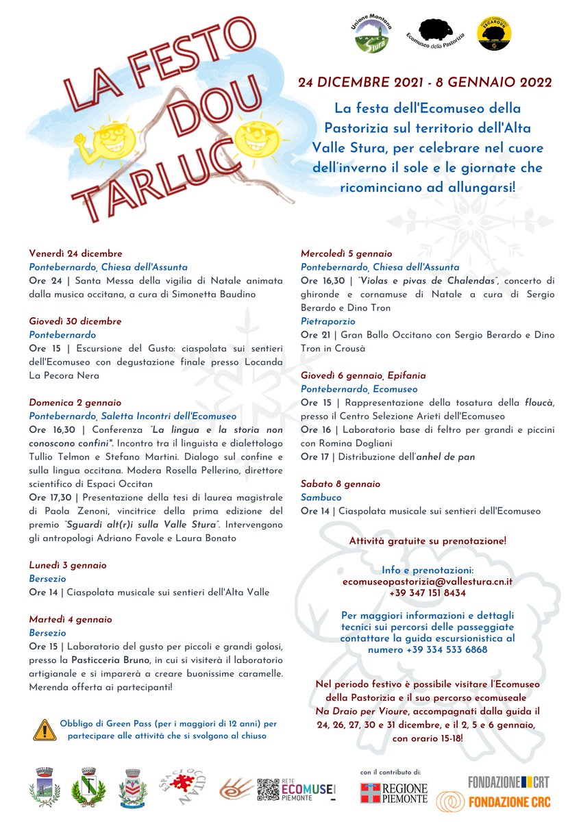 Vi aspettiamo oggi alle 16.30 a Pontebernardo per "Le lingue non conoscono confini" con Tullio Telmon <a href="/unito/">Università di Torino</a> , <a href="/rosellapelle/">Rosella</a> e Stefano Martini, e la tesi di laurea sulla transumanza di Paola Zenoni. #vallestura <a href="/TerresMonviso/">Terres Monviso</a>