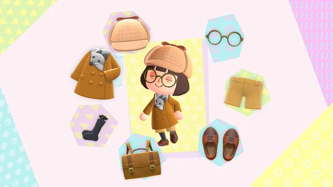 あつ森で自イラストのファッション再現。🦊💼👞 