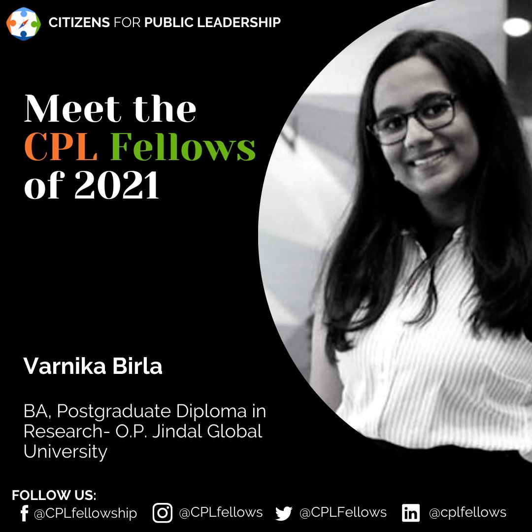 CPLFellows's tweet photo. Meet 2021 #CPLfellow Varnika Birla! Varnika holds a Bachelor's degree in Global Affairs from @OPJUniversity, Haryana and is currently pursuing a Postgraduate Diploma in Research. She has previously interned with @nmfindia and @orfonline. https://t.co/CA28T75Fk4