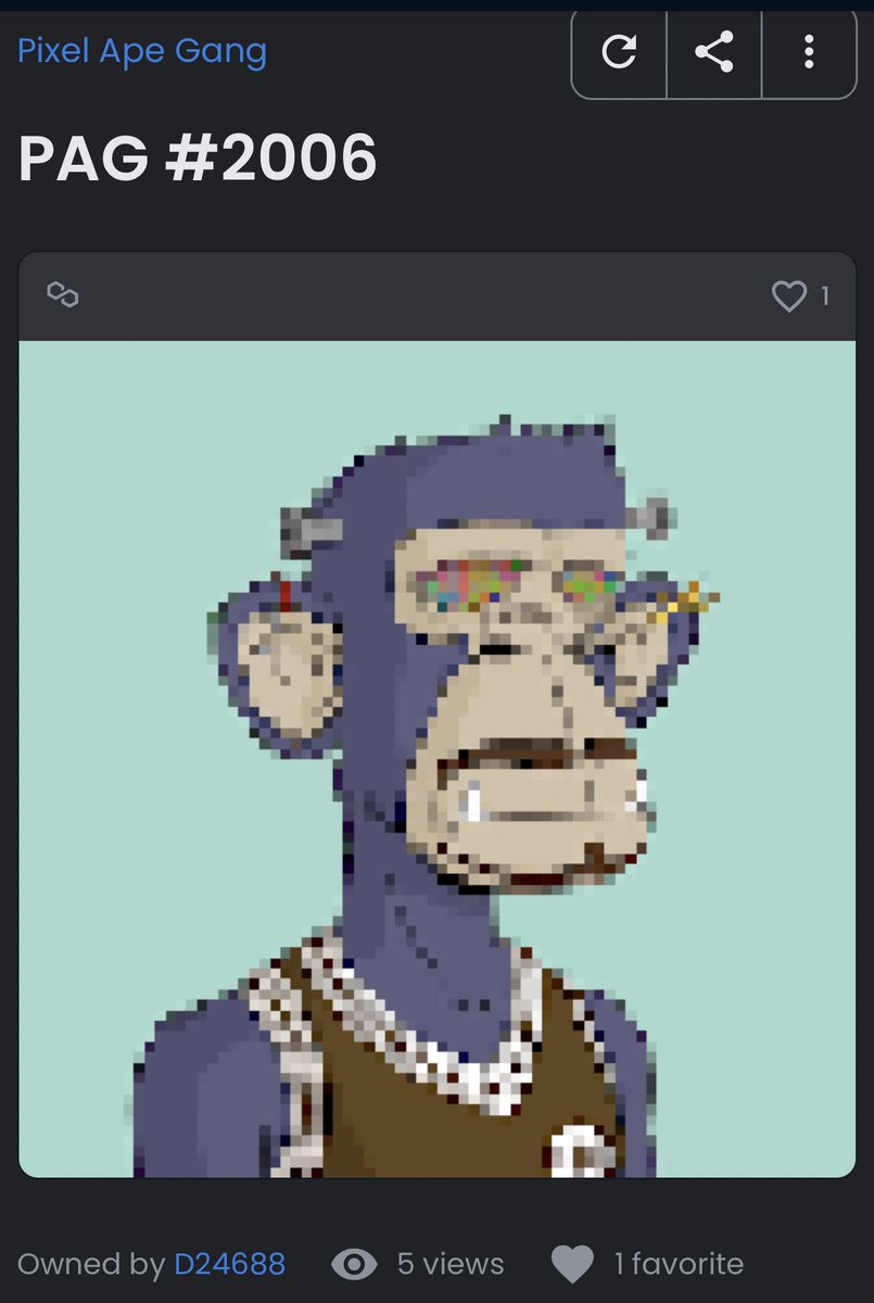 pixelapegang's tweet photo. Thank you Anon for scooping this PAG

welcome to PAG Fam 🦍 

#pag #pixelapegang #opensea https://t.co/qgD8v61ltz