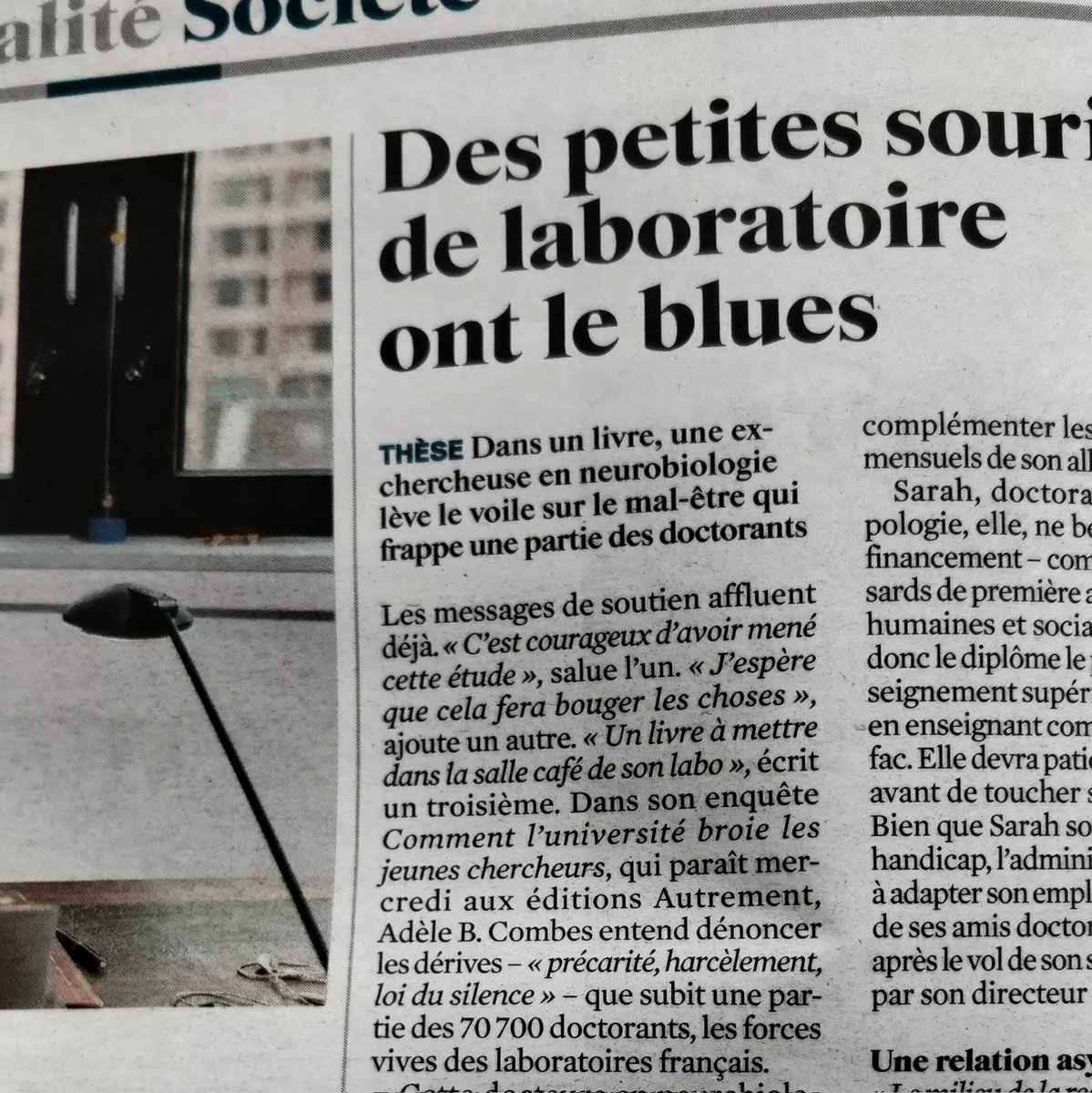 Les médias s'emparent de cet immense tabou qu'est l'exploitation et le harcèlement des jeunes chercheurs.
Et ce n'est que le début 💪
Un article avec des vrais bouts de <a href="/CJC_fr/">Confédération des Jeunes Chercheurs</a> , <a href="/Doctopus_Obs/">Doctopus</a> et RNCD à l'intérieur 👍
A lire en entier sur <a href="/leJDD/">Le JDD</a>