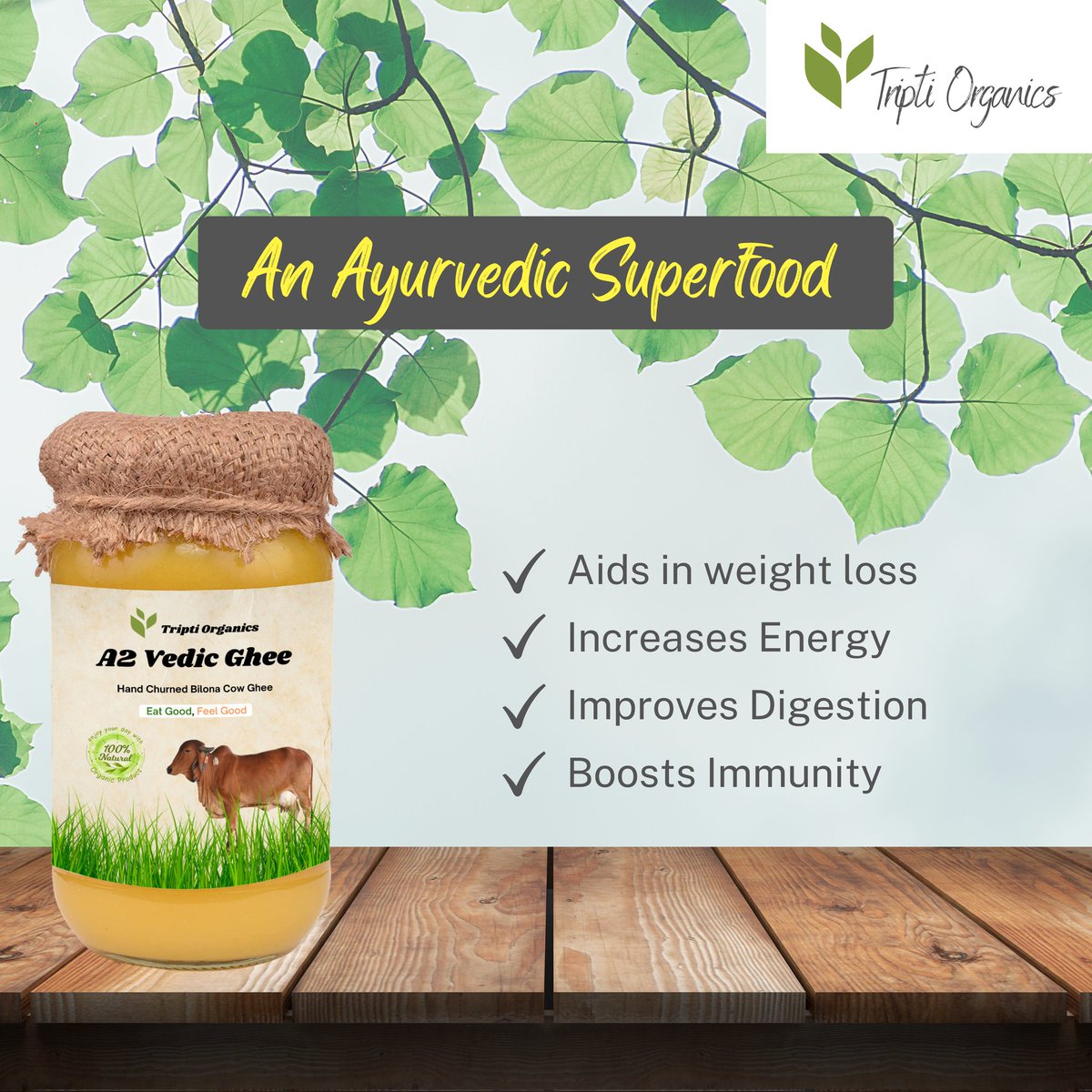triptiorganics's tweet photo. A2 Vedic Ghee is not less than a superfood according to Ayurveda. Ghee prepared from Vedic bilona method helps in :

✅ Weight Loss
✅ Increases Energy
✅ Improves Digestion and boosts Immunity

 #triptiorganics #A2 #a2ghee #a2gheeindia #a2gheebenefits #sahiwalcow #sahiwalcowghee https://t.co/Z1W41A2mGu